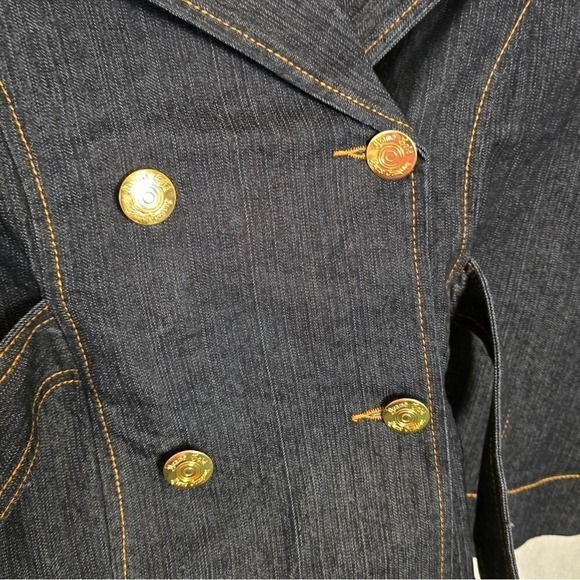Drama Gold Womens L Jean Jacket Dark Wsh Double Breasted Large Belted Career Y2K - Picture 5 of 10
